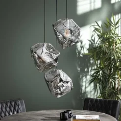 WoonStijl Hanglamp Rock Chromed Glas Getrapt 3L - Stijlvolle Glazen Hanglamp