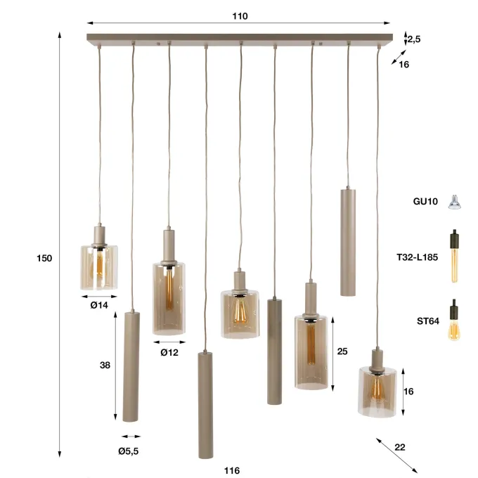 WoonStijl Hanglamp Sepiora 5+4-lichts Sienna beige