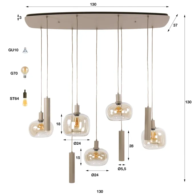 WoonStijl Hanglamp Serene 5+4-lichts Beige