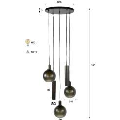 WoonStijl Hanglamp Sfera Tricolore getrapt 5-lichts Sienna bruin