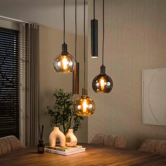 WoonStijl Hanglamp Sfera Tricolore getrapt 5-lichts Artic zwart