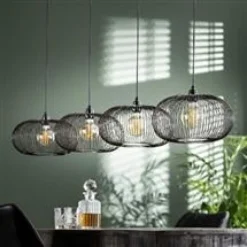WoonStijl Hanglamp 4x Ø35 disk wire copper twist / Zwart nikkel