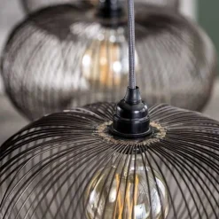 WoonStijl Hanglamp 4x Ø35 disk wire copper twist / Zwart nikkel