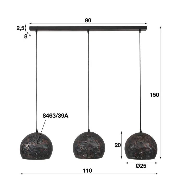 WoonStijl Hanglamp 3xØ25 Punch Bol