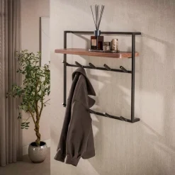 WoonStijl Kapstok Air Solid hoog 2x6 haken acacia bruin