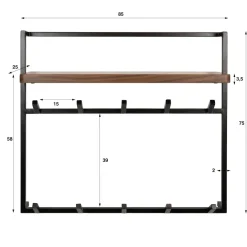 WoonStijl Kapstok Air Solid hoog 2x6 haken acacia bruin