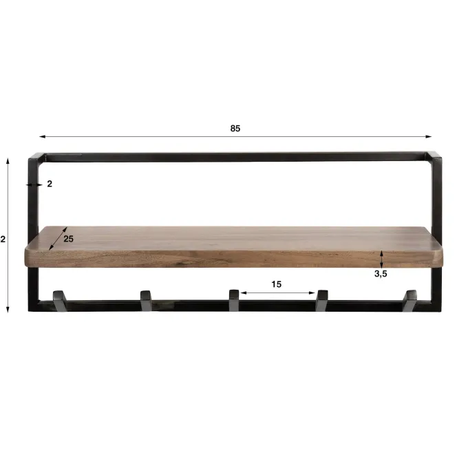 WoonStijl Kapstok Air Solid 6 haken acacia bruin