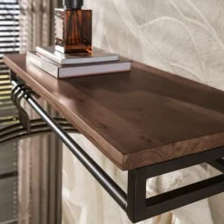 WoonStijl Kapstok Custom roede en hoedenplank 5 haken acacia bruin