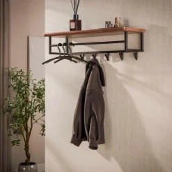 WoonStijl Kapstok Edge Curve 6 haken acacia bruin