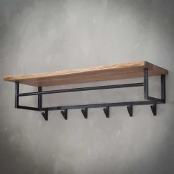 WoonStijl Kapstok edge 6 haken hoedenplank / Massief acacia naturel