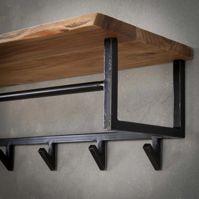 WoonStijl Kapstok edge 6 haken hoedenplank / Massief acacia naturel