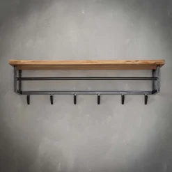 WoonStijl Kapstok edge 6 haken hoedenplank / Massief acacia naturel