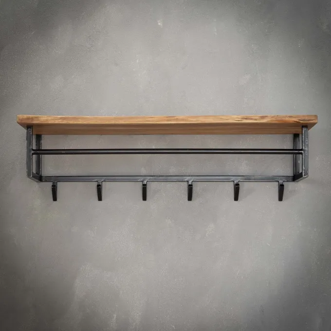 WoonStijl Kapstok edge 6 haken hoedenplank / Massief acacia naturel