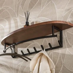 WoonStijl Kapstok Round roede en hoedenplank 8 haken acacia bruin