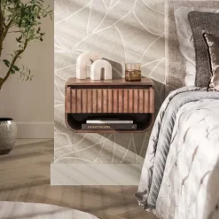 WoonStijl Nachtkastje Carve rounded zwevend 1 lade acacia bruin