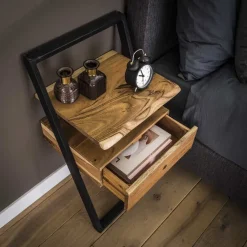 WoonStijl Nachtkastje Lean Acacia met Industrieel Metalen Frame