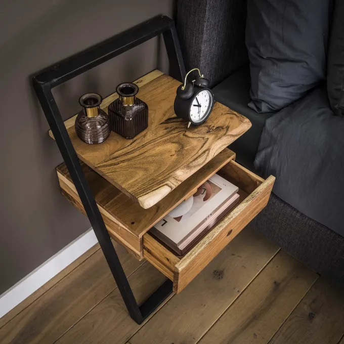 WoonStijl Nachtkastje Lean Acacia met Industrieel Metalen Frame