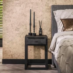 WoonStijl Nachtkastje Square zwart acacia met 1 lade