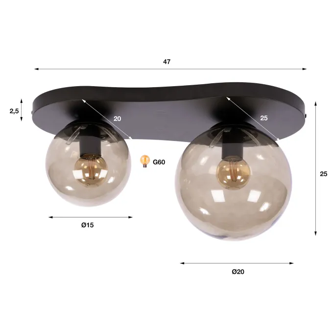 WoonStijl Plafondlamp Bubble 2-lichts Sienna bruin
