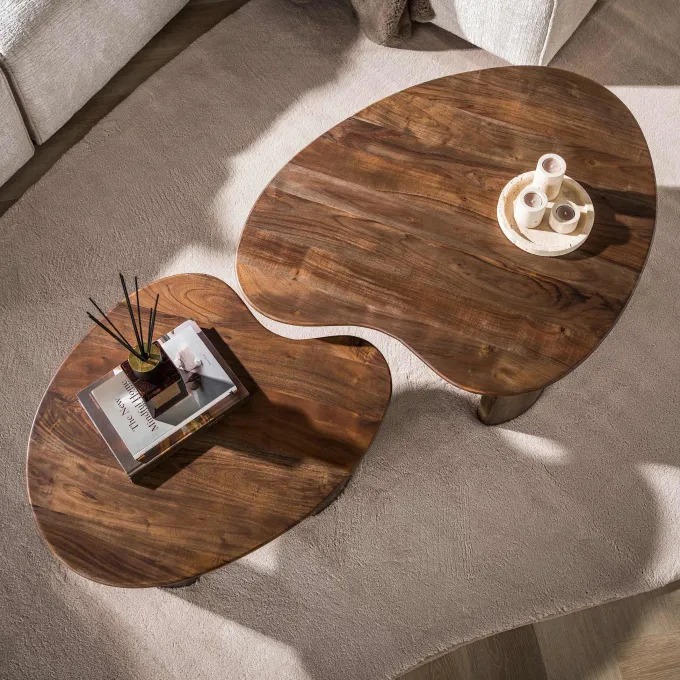WoonStijl Salontafel Central set van 2 acacia bruin