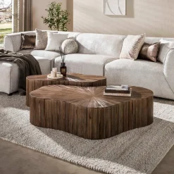 WoonStijl Salontafel Maya Teak XL shamrock set van 2 teak espresso