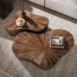 WoonStijl Salontafel Maya Teak XL shamrock set van 2 teak espresso