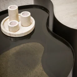 WoonStijl Salontafel Metal organisch set van 2 keramiek travertin