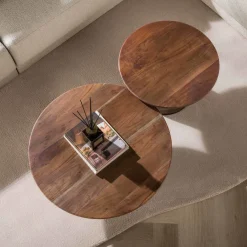 WoonStijl Salontafel Mova rond set van 2 Massief acacia bruin