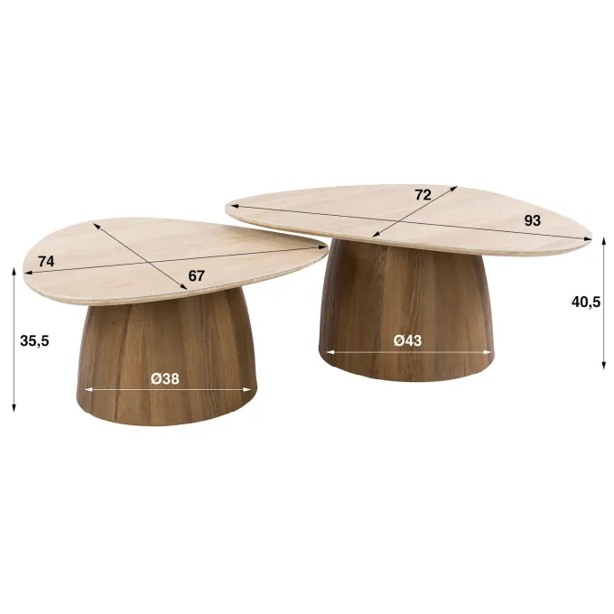 WoonStijl Salontafel Romano driehoekig set van 2