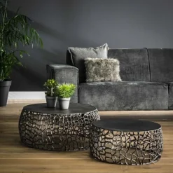 WoonStijl Salontafel set/2 Maze zandgegoten - Zwart nikkel