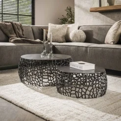 WoonStijl Salontafel set/2 Maze zandgegoten - Zwart nikkel