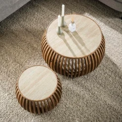WoonStijl Salontafel set van 2 curve Nuovo travertin