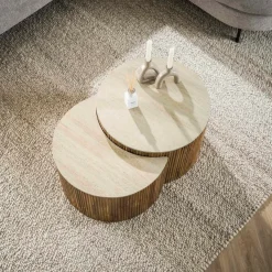 WoonStijl Salontafel set van 2 halfrond Nuovo travertin