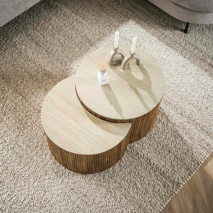 WoonStijl Salontafel set van 2 halfrond Nuovo travertin