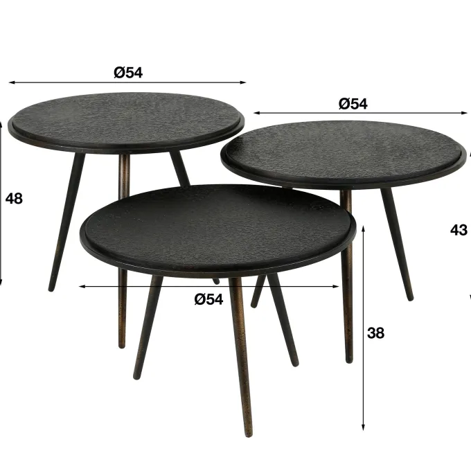 WoonStijl Salontafel set van 3 rond metallic