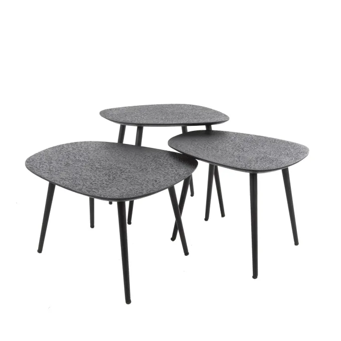 WoonStijl Salontafel set van 3 vierhoekig metallic zwart grijs