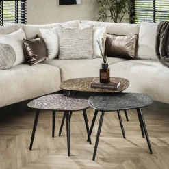 WoonStijl Salontafel set van 3 vierhoekig patina metal