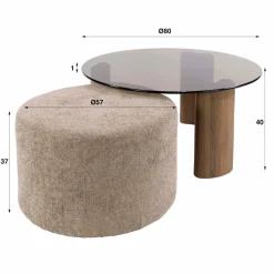 WoonStijl Salontafel Tinto poef set van 2 Brons glas