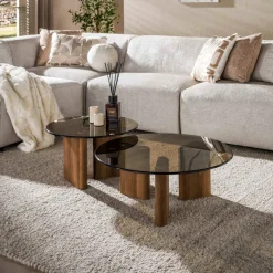 WoonStijl Salontafel Tinto rond set van 2 Brons glas