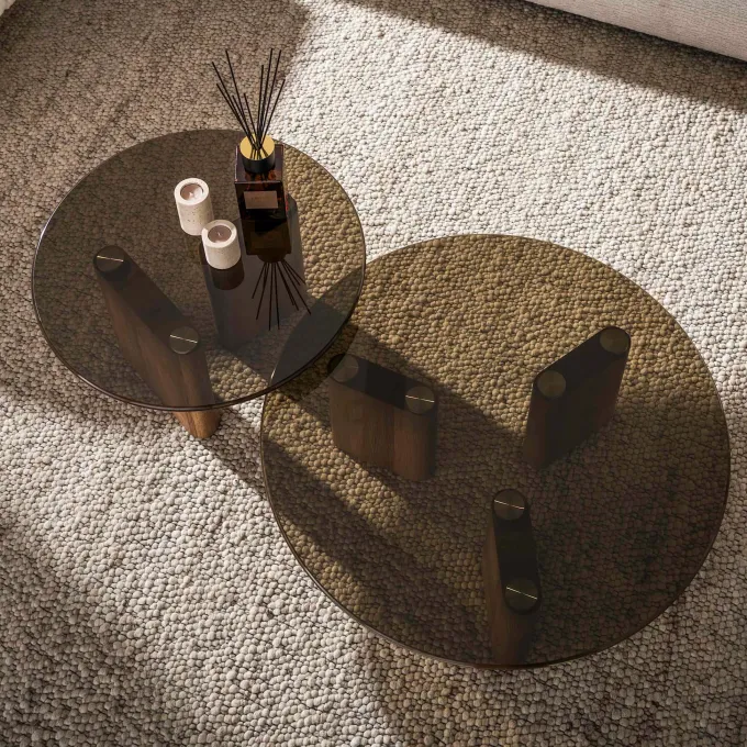 WoonStijl Salontafel Tinto rond set van 2 Brons glas