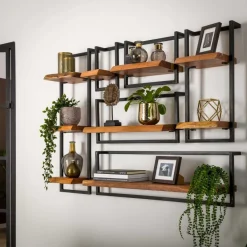WoonStijl Set Wandplanken Live Edge Groot - Industrieel Acaciahout