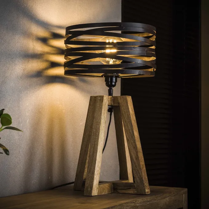 WoonStijl Tafellamp twist houten kruisframe / Slate grey