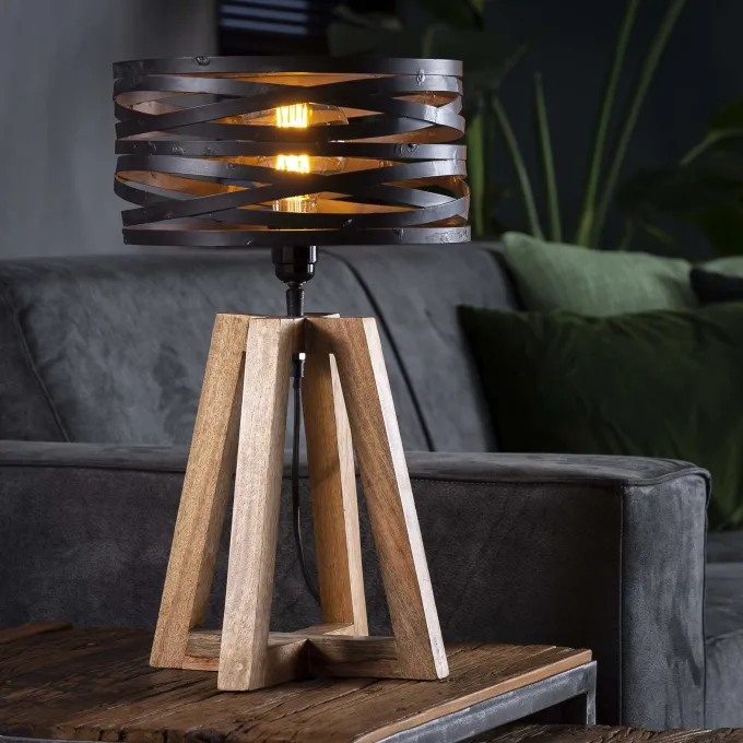 WoonStijl Tafellamp twist houten kruisframe / Slate grey