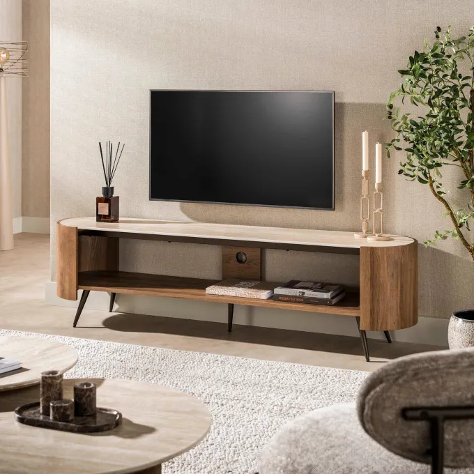 WoonStijl TV-meubel Arcus 180cm Keramiek travertin