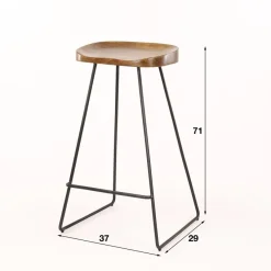 WoonStijl Vintage Barstoel met Acaciahouten Zitting en Zwart Metalen Frame