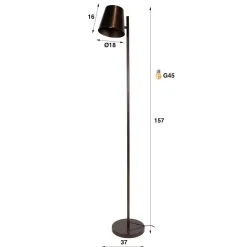 WoonStijl Vloerlamp 1L Flex verstelbare metalen kap Urban bruin