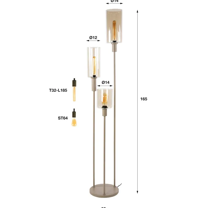 WoonStijl Vloerlamp 3L getrapt Sepiora Beige