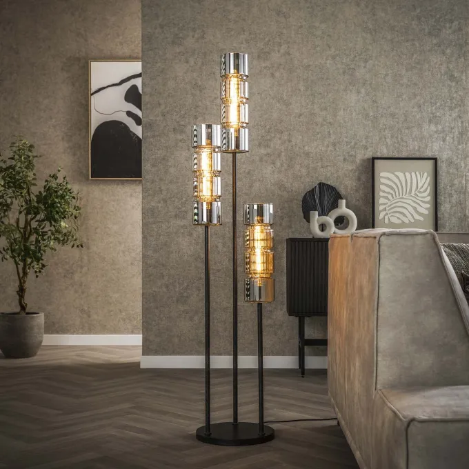 WoonStijl Vloerlamp 3L getrapt cylinder glas
