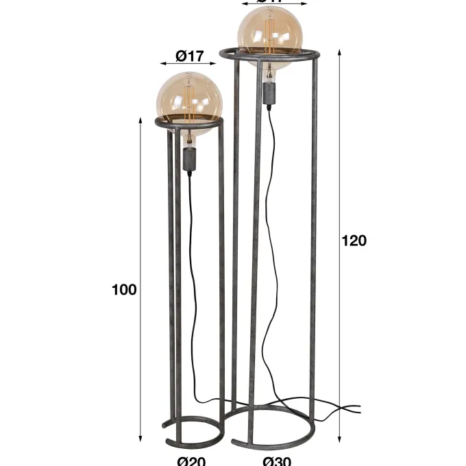 WoonStijl Vloerlamp 2L Match Set van 2 - Oud Zilver