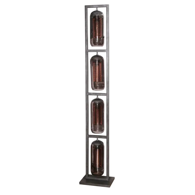 WoonStijl Vloerlamp 4L tower smoke glas-geperforeerd staal